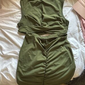 Green Ruched Bodycon Dress Scoop Neck Sleeveless